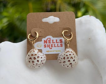Gold Hieroglyph Clam Shell Hoop Huggie Earrings