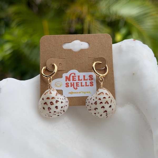 Gold Hieroglyph Clam Shell Hoop Huggie Earrings