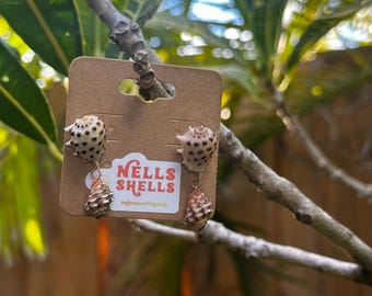 Drupe Stud w/ Shell Dangle Earrings