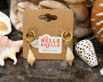 Mini Cone/Auger Shell Hoop Huggie Earrings