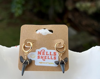 Sand Tiger Shark Tooth Gold Hoop Huggie Earrings