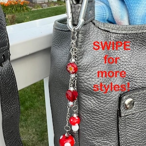 Bag charms, zipper pulls, key chain, tote charms, lanyard charm, ID badge charm