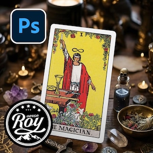 Mystic Tarot Card Mockup PSD – Witch Altar Scene, Crystal & Candle Setup, Editable Smart Object
