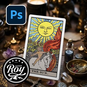 Mystic Tarot Card Mockup PSD – Witch Altar Scene, Crystal & Candle Setup, Editable Smart Object
