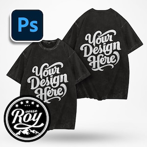 Mockup gewassen T-shirt | Zwart T-shirt, T-shirtmodel, Uniseks T-shirt (PSD-bestand)