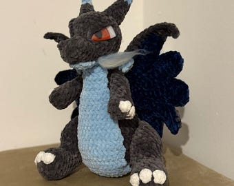 The Shadowfire Dragon – Handmade Mega Charizard X Amigurumi | Fanmade Dragon Guardian