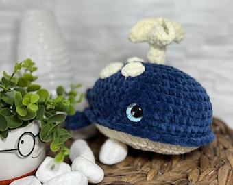 Handmade crocheted whale – soft toy made of plush yarn | Amigurumi whale | Baby toy | Gift for birth or christening