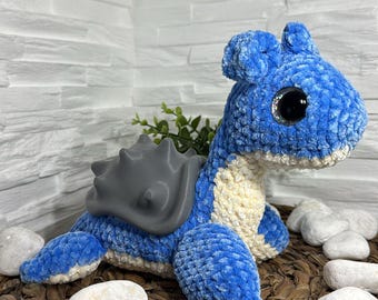 Handmade Lapras plush toy with 3D-printed shell | Pokémon amigurumi | Gift for fans & collectors | Geek nerd decor