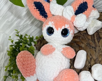 Handmade Sylveon Amigurumi – Fanmade Feelinara plush toy made from soft chenille yarn