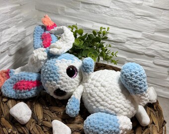 Handmade Amigurumi – Inspired by Shiny Sylveon (Pokémon) | Blue and White Fantasy Plush Toy | Collectible