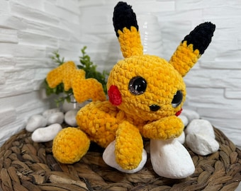 Pikachu Amigurumi – Handmade fan-made plush toy made from soft chenille yarn