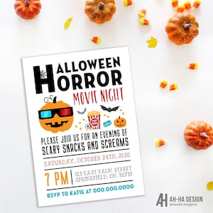 Halloween Horror Movie Night Digital Download 5 x 7 Invitation
