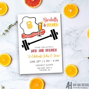 Barbells And Brunch Fitness Themed Party Printable 5 x 7 Invitation