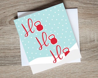 Ho Ho Ho Kettlebell With Snow Greeting Card |  Fitness Printed Greeting Card | Gym Themed Christmas Card | HO HO HO Merry Liftmas Card