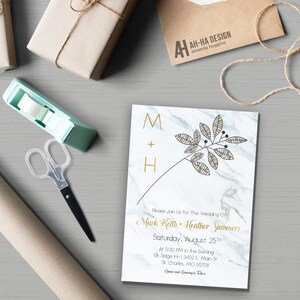 Marble and Gold Elegant Modern Printable 5 x 7 Wedding Invitation