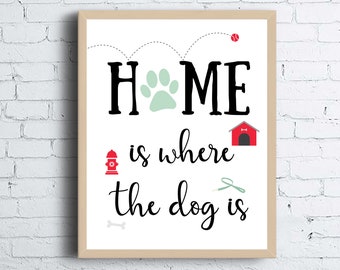 Home Is Where The Dog Is Printable Wall Art | Dog Owner Illustrated Art Print | Home Is Where The Dog Is Wall Art Print