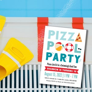 Afdrukbare uitnodiging voor Pizza Pool Party: 5 x 7