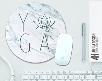 YOGA Lotus Illustrated Round Marble Mousepad | Serene Yogi Round Mousepad