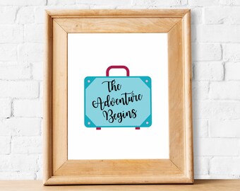 The Adventure Begins Suitcase Printable Party Sign | Going Away Party Digital Download Decor 8 x 10 Sign