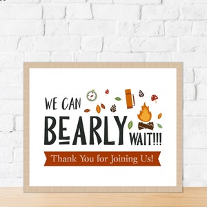 We Can Bearly Wait Printable Sign | Woodland Themed Baby Shower Decor 8 x 10 Digital Download Sign