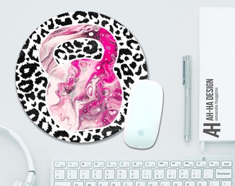 Pink Kettlebell Cheetah Print Round Mousepad