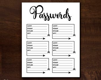 Password Printable Organizer | Password Keeper | Password Organization Digital Download | Password Tracker Printable 8.5 x 11 Template