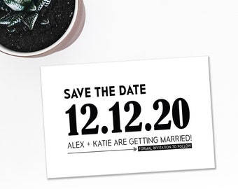 Save The Date Moderne Schwarz-Weiß Printable Save The Date Ansage