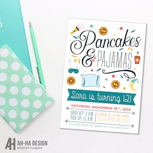 Pancakes and Pajamas Slumber Party Printable 5 x 7 Invitation