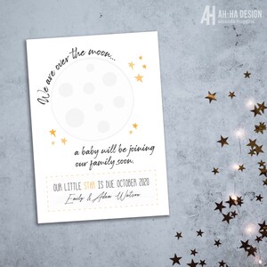 Carte imprimable faire-part de bébé Nous sommes sur la lune | Faire-part de grossesse imprimable 5 x 7 non sexiste