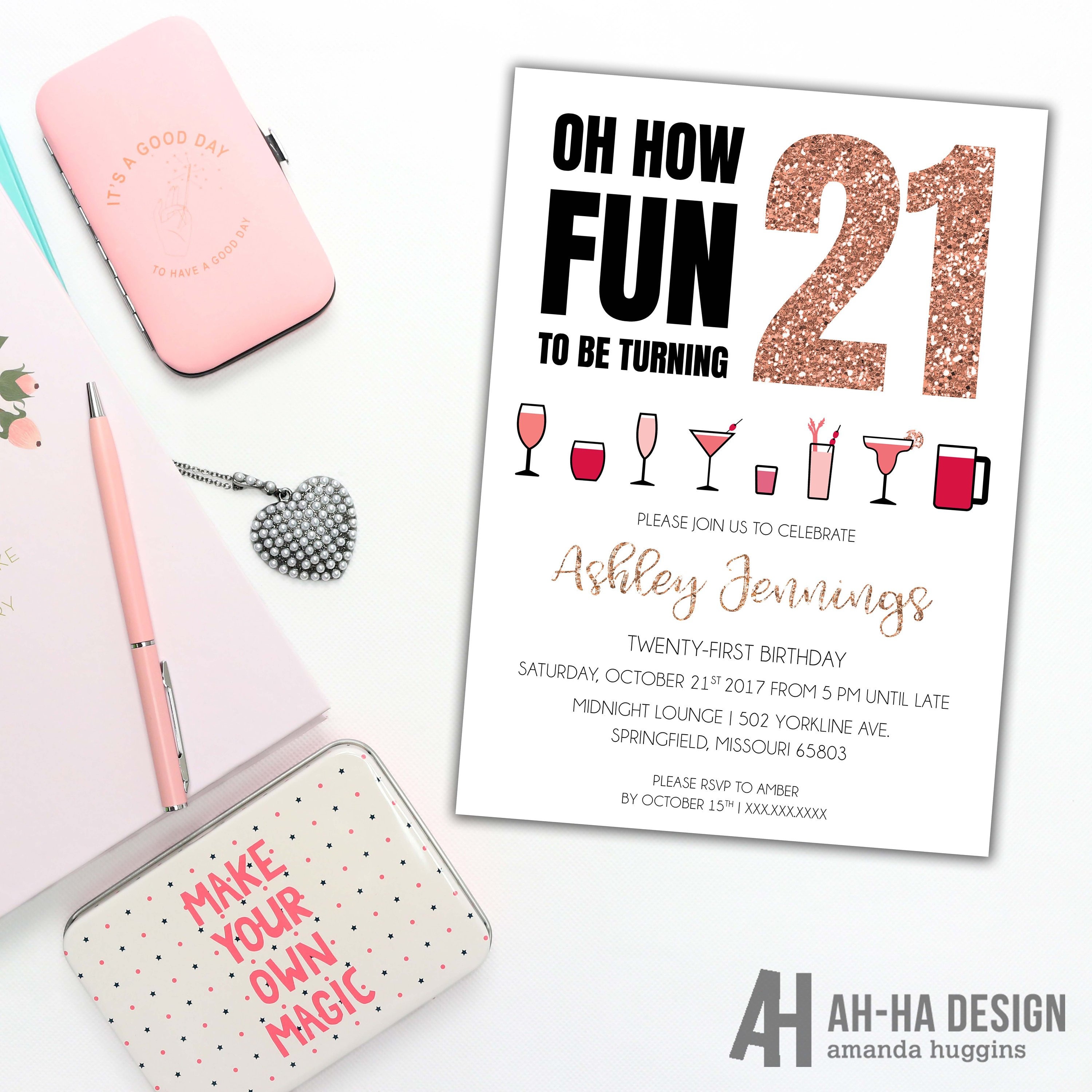 21st Birthday Cocktail Printable Invitation Oh How Fun to Be - Etsy