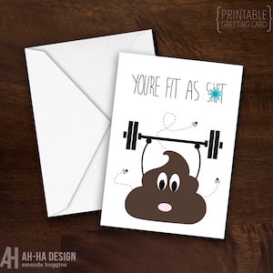 You're Fit As Shit digitale download afdrukbare wenskaart | Grappige fitness gewichtheffen 5 x 7 wenskaart