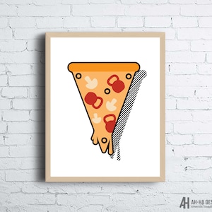 Pizza With Kettlebell Pepperoni Illustrated Fitness Printable Wall Art | Funny Food and Fitness Digital Download Wall Decor