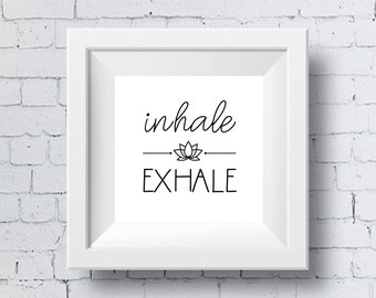 Inhale Exhale Yoga Printable Wall Art | Illustrated Lotus Yoga Wall Decor Print | Minimal Yoga Printable Art