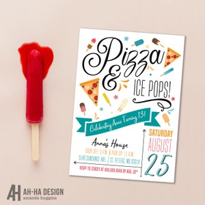 Pizza und Ice Pops Party Einladungen 13 x 18