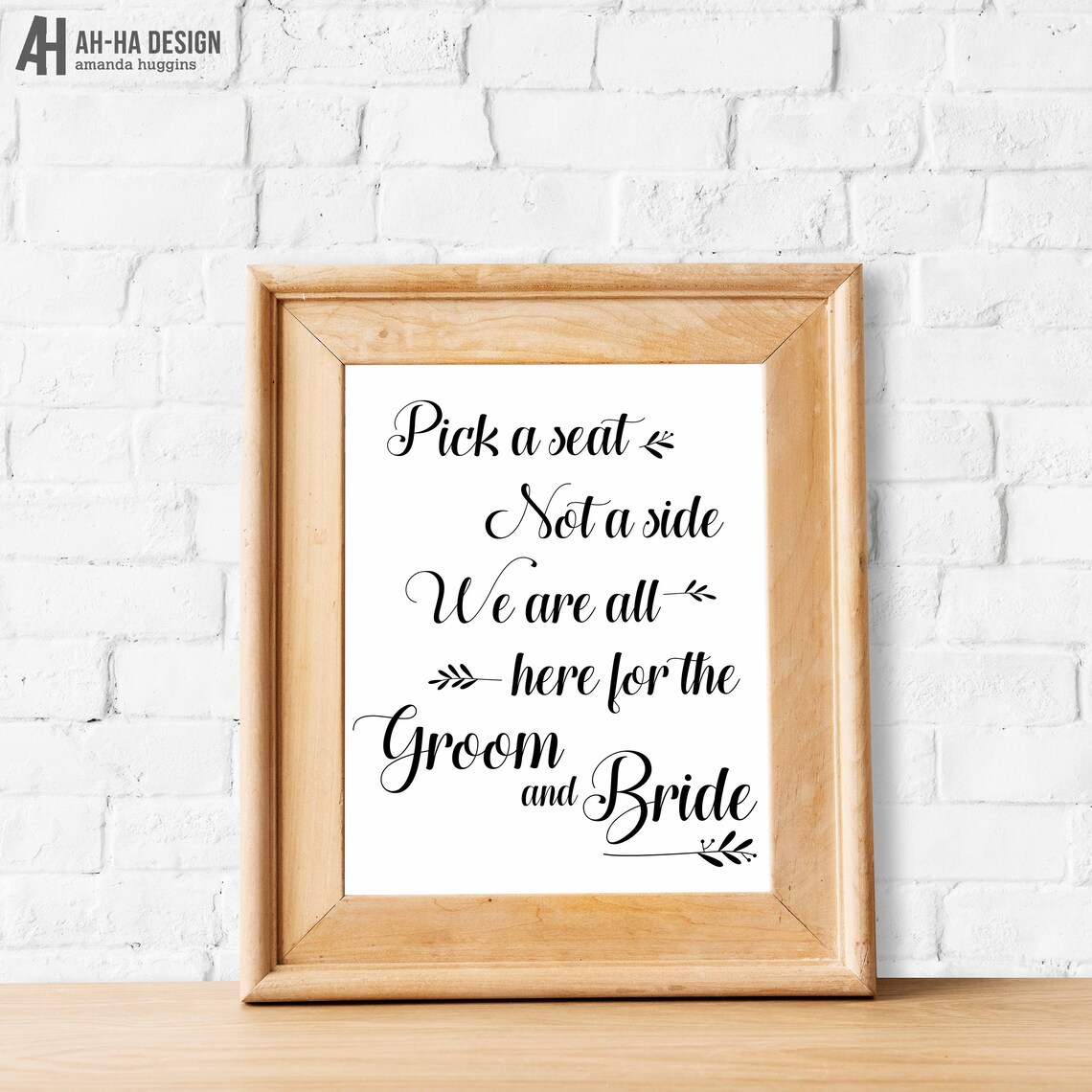 Pick A Seat Not A Side Printable Wedding Sign Modern Wedding | Etsy