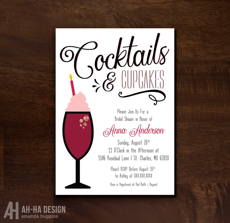 Cocktails And Cupcakes Bridal Shower Printable Invitation Etsy