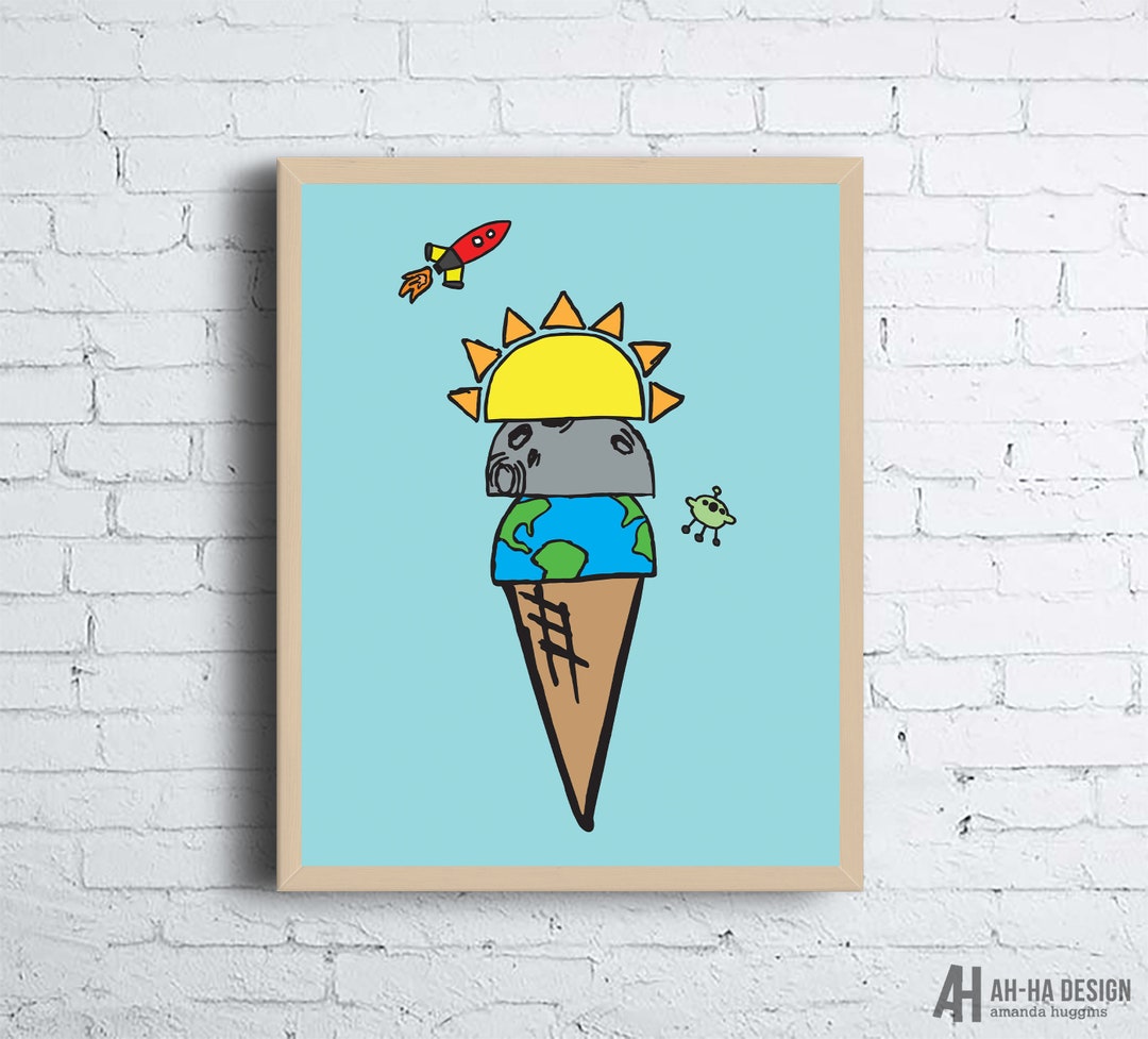 Solar System Ice Cream Illustration Printable Wall Art Whimsical Solar
