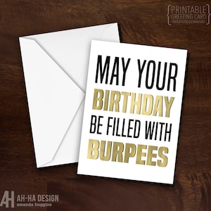 Birthday Burpees Black and Gold Funny Fitness Printable 5 x 7 Greeting Card