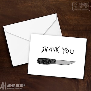 Shank You Illustrated Shiv Digital Download Greeting Card | Funny Thank-You Pun Printable Card
