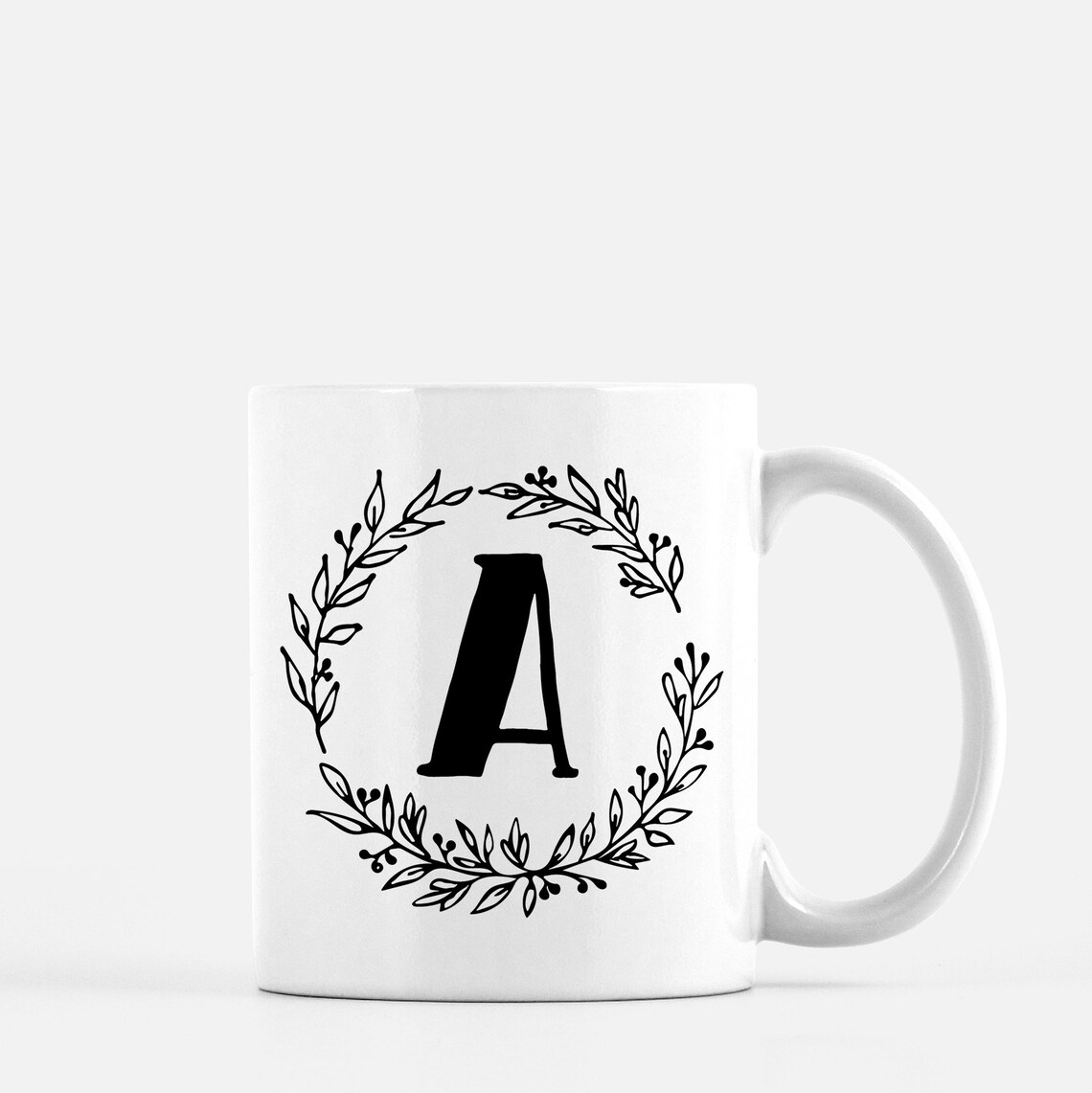 Monogram Illustrated Wreath Coffee Mug Initial Mug With Etsy