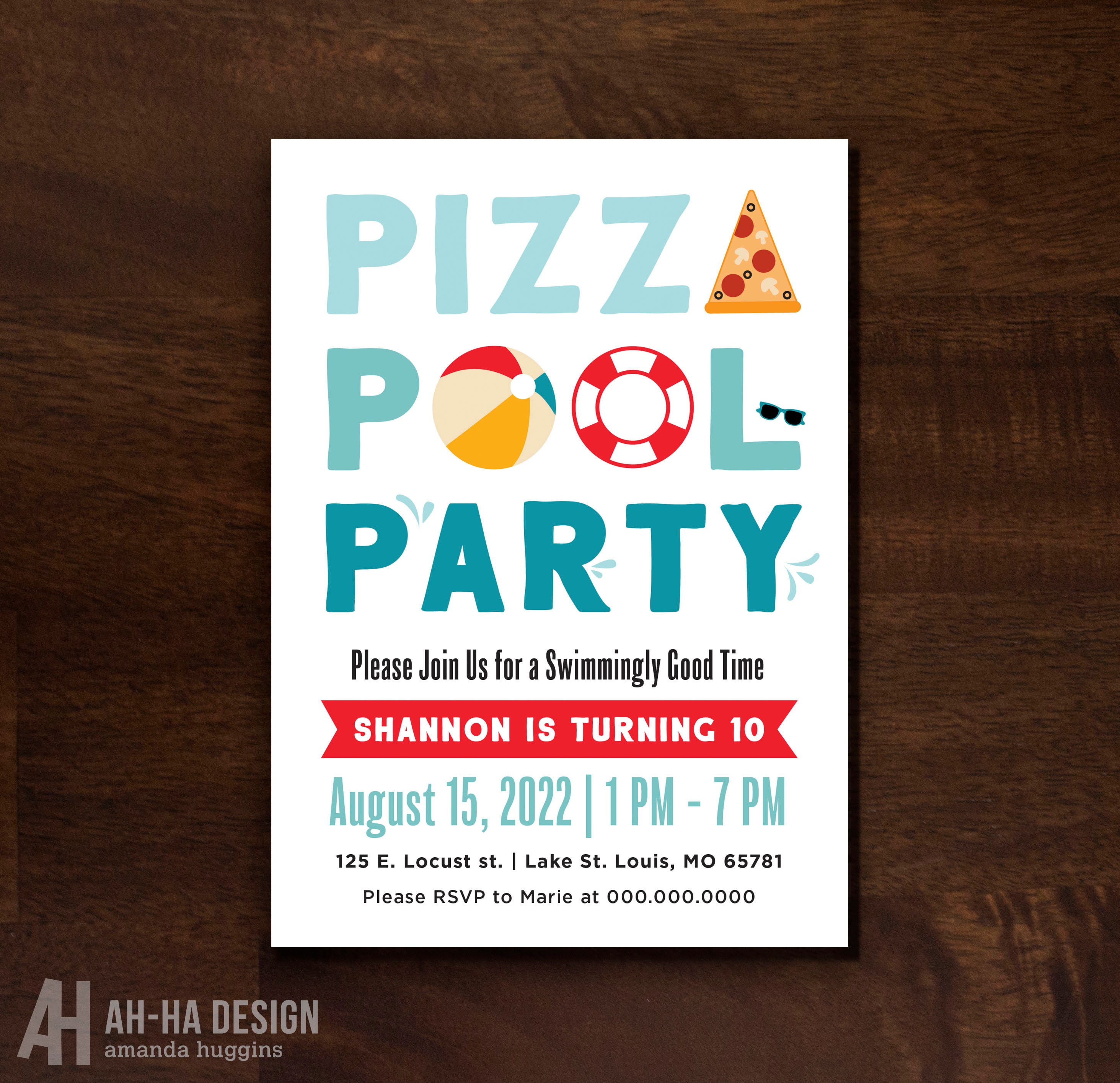 Pizza Pool Party Printable 5 X 7 Invitation - Etsy