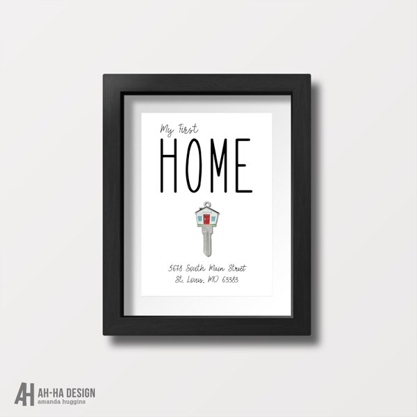 My First Home Key Art Druckbare Wandkunst | Geben Sie Ihren Hausschlüssel ein, mein erstes Zuhause, individuelle Adresse, digitaler Download-Druck