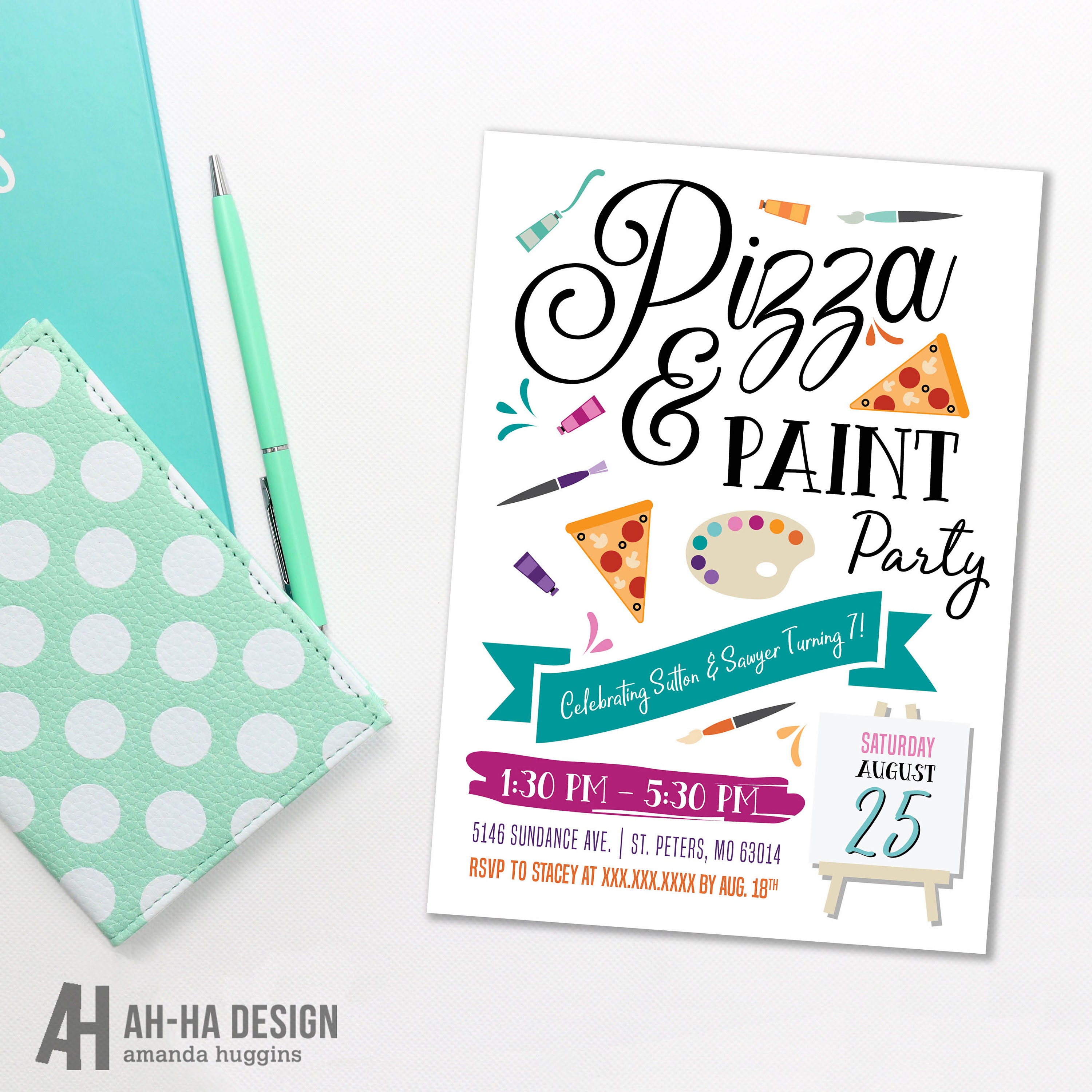 Pizza and Paint Party Printable 5 X 7 Invitation Etsy