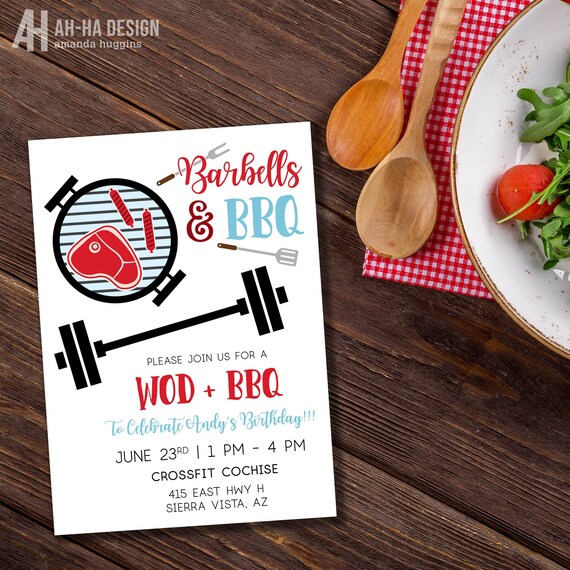 Barbells and BBQ Fitness Themed Party Printable 5 X 7 Etsy