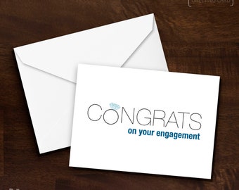 Congrats on Your Engagement Digital Download Greeting Card | Modern Engagement Diamond Ring Printable Card