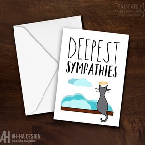 Tarjeta de felicitación imprimible de simpatía por un gato / Tarjeta de descarga digital de condolencias por un gato