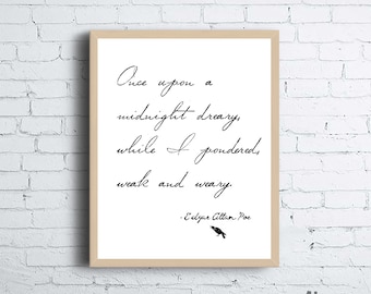 Once Upon A Midnight Dreary Edgar Allan Poe Quote Printable Wall Art | Halloween Decor Digital Download Prints