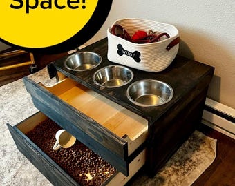 Gamelle pour chien à faire soi-même avec rangement - Plans de menuiserie pour mangeoire surélevée pour animaux de compagnie - Plan imprimable pour support de nourriture pour chien