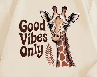 Good Vibes Giraffe PNG: Minimalist Animal Quote (Digital Download