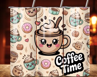 Kawaii Coffee Tumbler Wrap: Bakery Pattern PNG (20oz Digital Download)